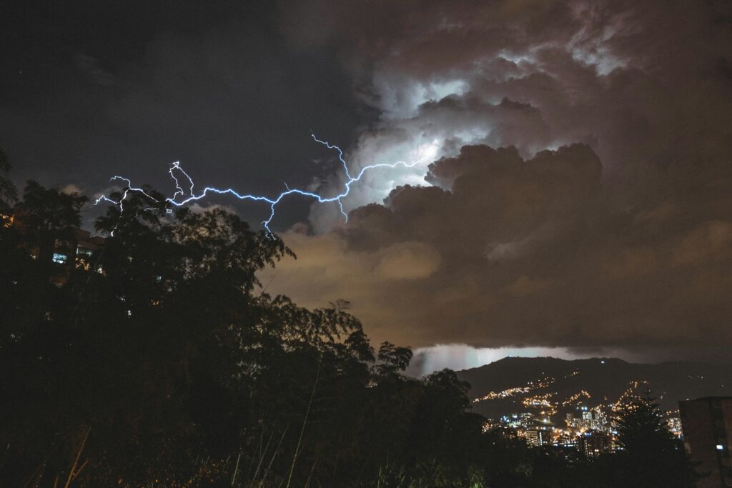 lighting strike during nighttime